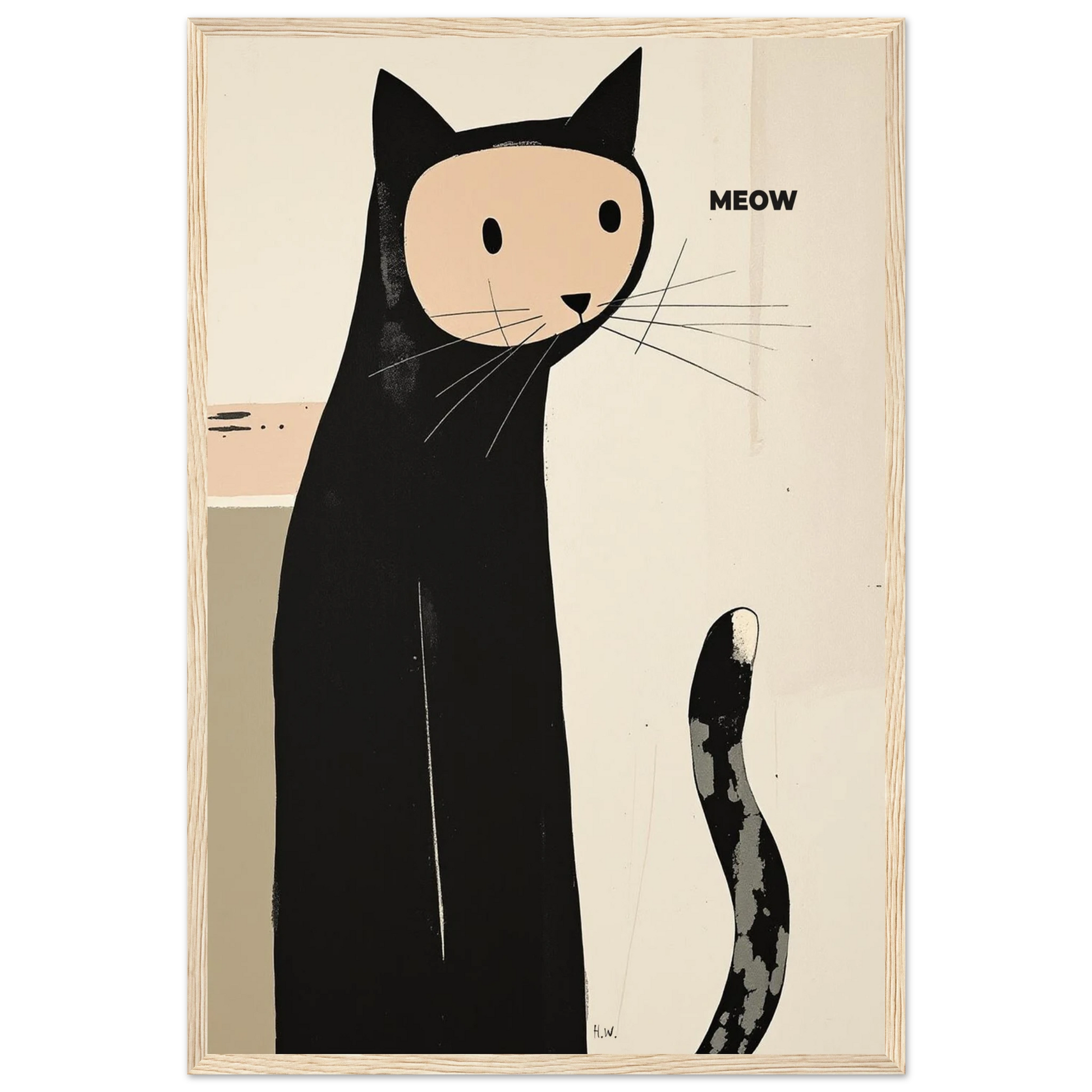 Quirky Modern Cat Art Poster Print 40x60 cm 16x24″ Premium Matte Paper Wooden Framed Poster Light Wood Frame
