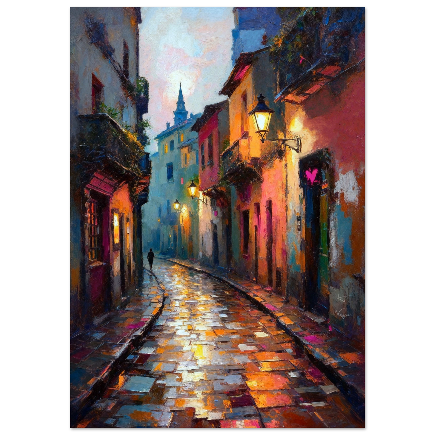 Old Europe Romantic Street Art Print 70x100 cm 28x40″ Premium Matte Poster No Frame