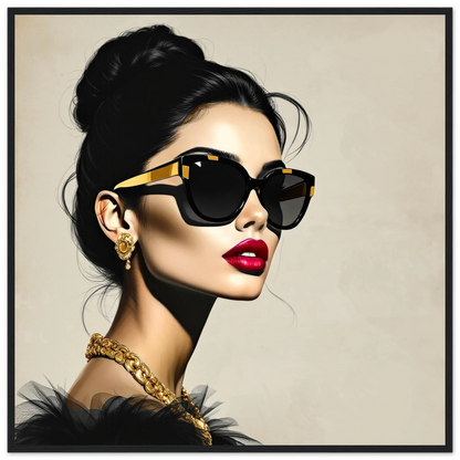 Golden Girl Chic Runway Model Art Print 70x70 cm 28x28″ Classic Matte Wooden Framed Poster
