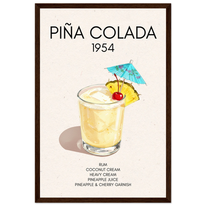 Pina Colada Cocktail Bar Poster Print Dark Brown Wood Frame 30x45 cm 12x18″ Premium Matte Paper Wooden Framed Poster