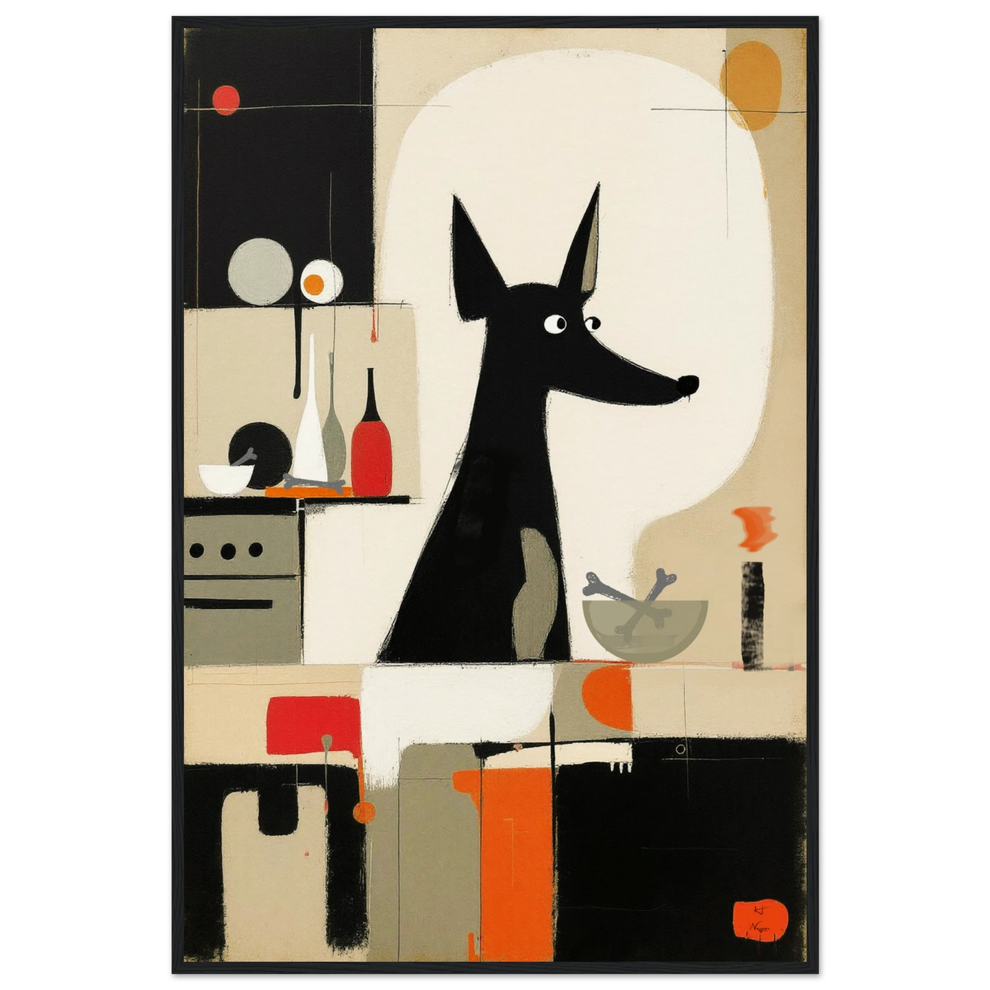 Modern Quirky Abstract Dog Art Print Black Wood Frame 60x90 cm 24x36″ Museum-Quality Matte Paper Wooden Framed Poster