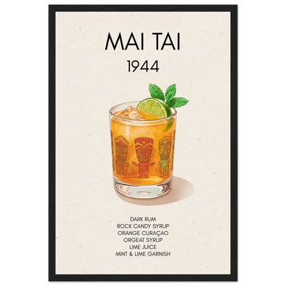 Mai Tai Tropical Cocktail Bar Poster Print Black Wood Frame 30x45 cm 12x18″ Museum-Quality Matte Paper Wooden Framed Poster