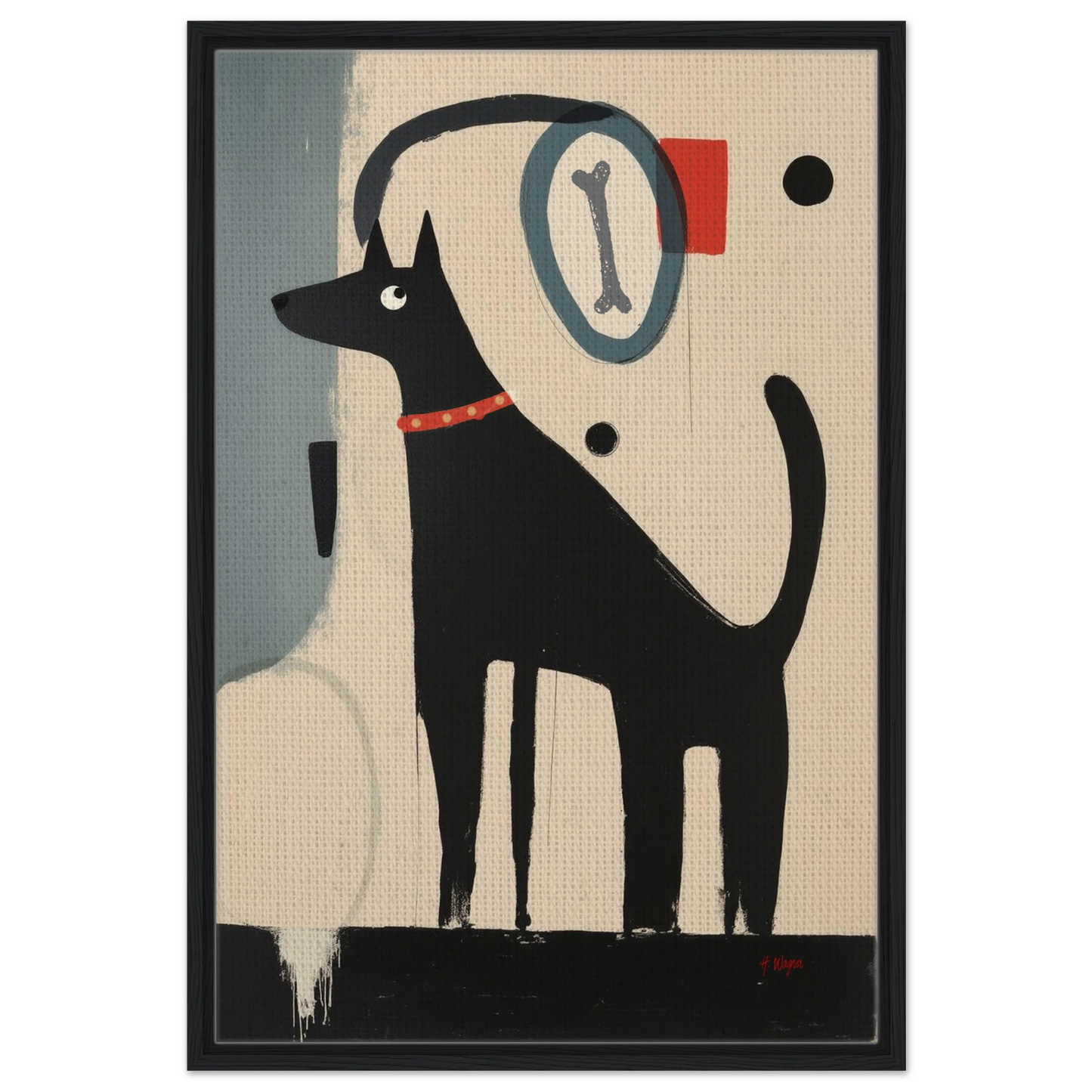 Quirky Modern Dog Art Print 60x90 cm 24x36″ Framed Canvas Black Wood Frame