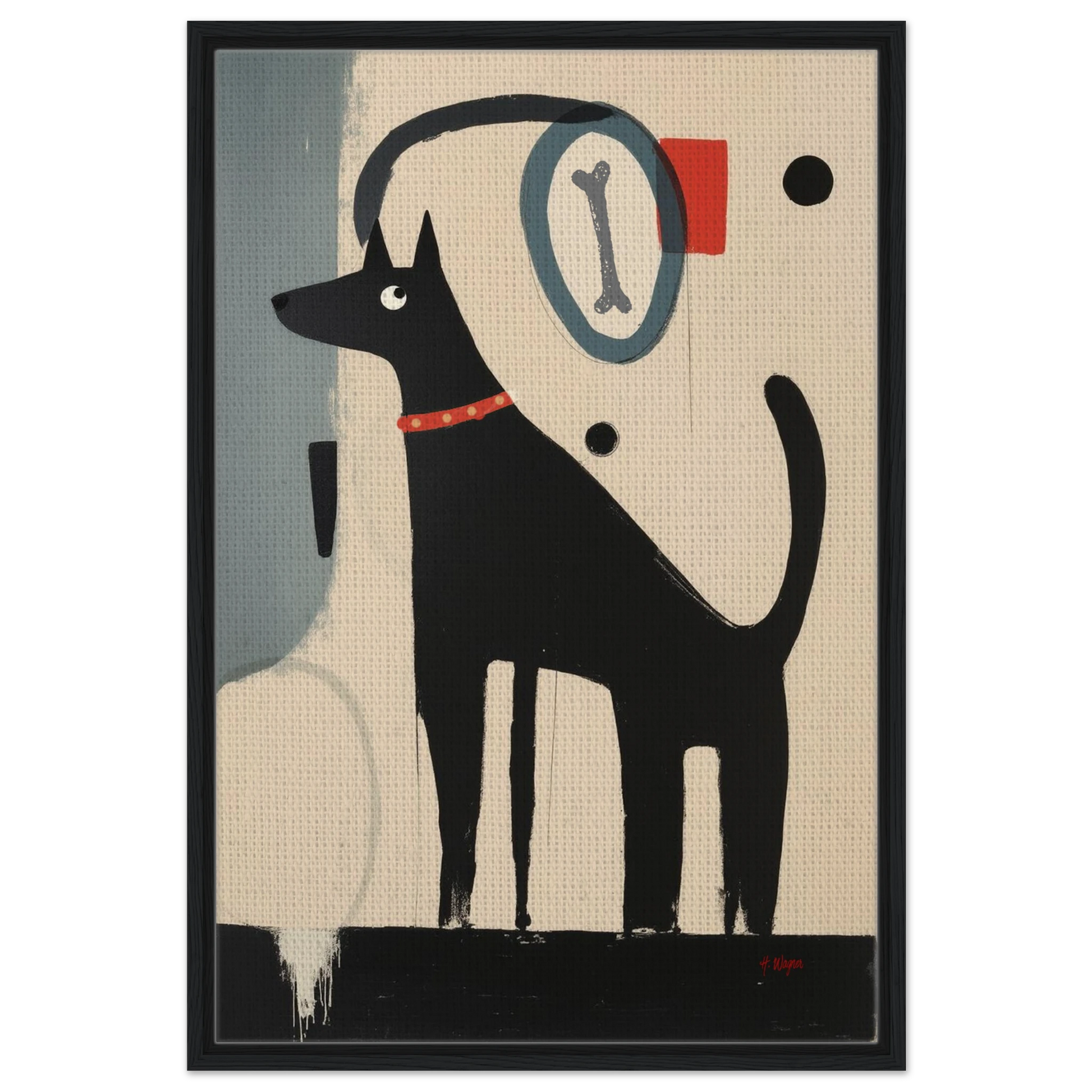 Funny Modern Dog Lover's Art Print 60x90 cm 24x36″ Framed Canvas Black Wood Frame