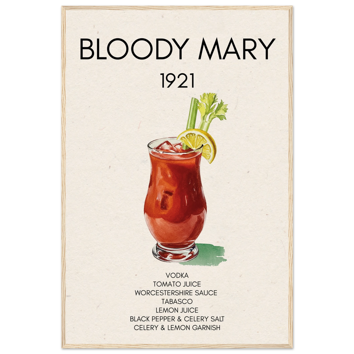 Bloody Mary Cocktail Bar Poster Print Light Wood Frame 60x90 cm 24x36″ Museum-Quality Matte Paper Wooden Framed Poster
