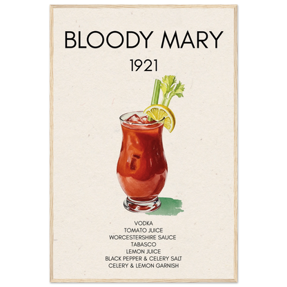Bloody Mary Cocktail Bar Art Print Light Wood Frame 60x90 cm 24x36″ Museum-Quality Matte Paper Wooden Framed Poster