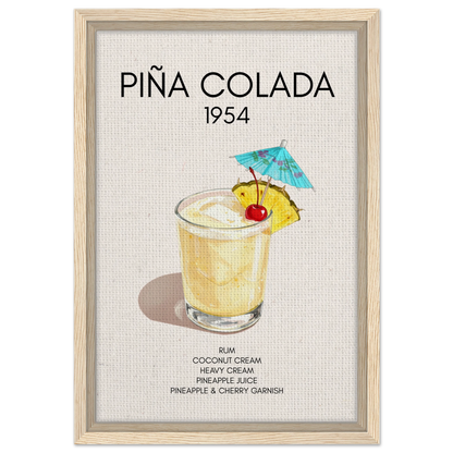 Pina Colada Cocktail Bar Poster Print Light Wood Frame 30x45 cm 12x18″ Framed Canvas