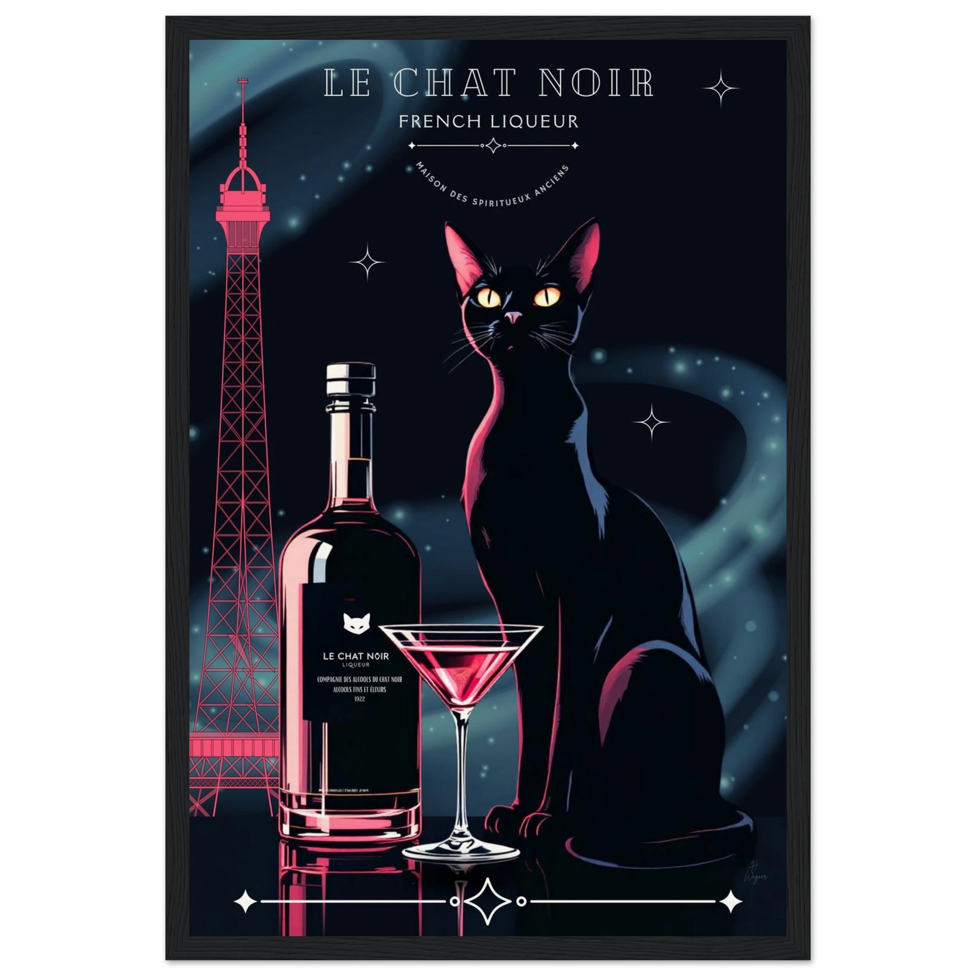 Art Deco Le Chat Noir French Black Cat Art Print 30x45 cm 12x18″ Museum-Quality Matte Paper Wooden Framed Poster Black frame