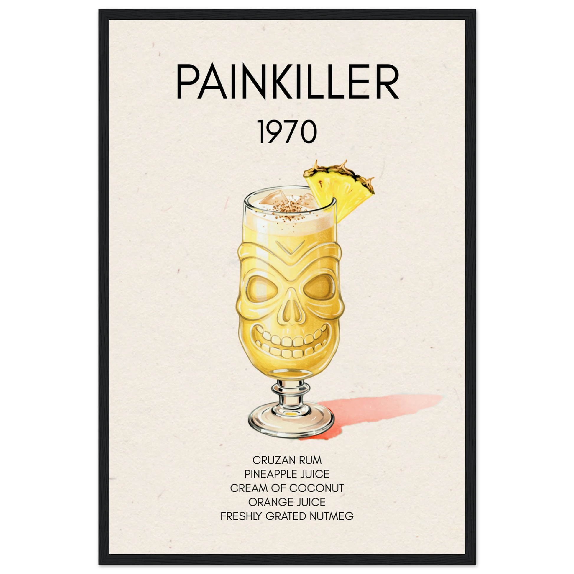 Painkiller Cocktail Bar Art Tiki Print Black Wood Frame 40x60 cm 16x24″ Museum-Quality Matte Paper Wooden Framed Poster