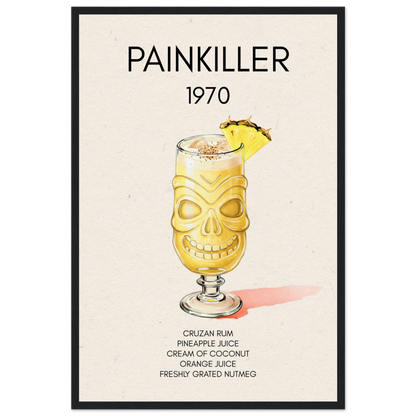 Painkiller Cocktail Bar Art Tiki Print Black Wood Frame 40x60 cm 16x24″ Museum-Quality Matte Paper Wooden Framed Poster