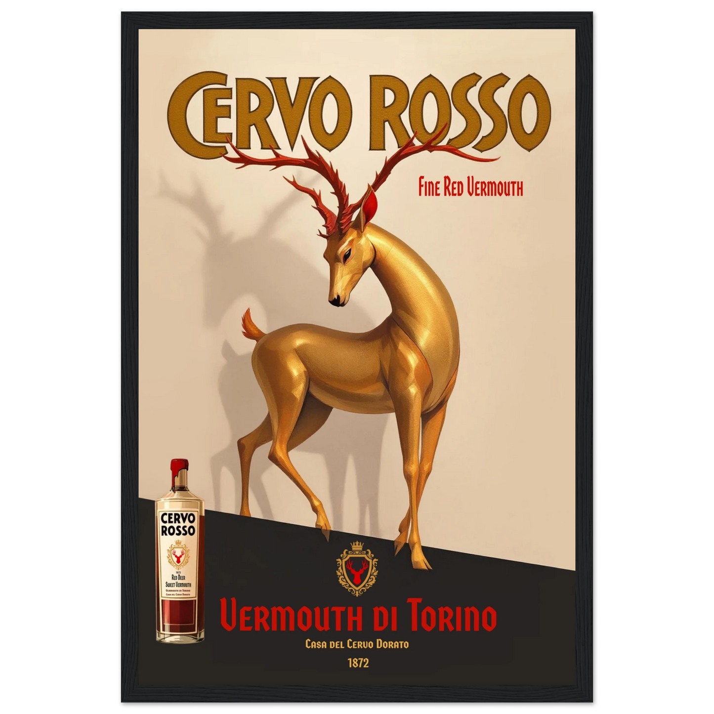 Art Deco Golden Deer Cocktail Bar Poster Print 30x45 cm 12x18″ Premium Matte Paper Wooden Framed Poster Black Wood Frame