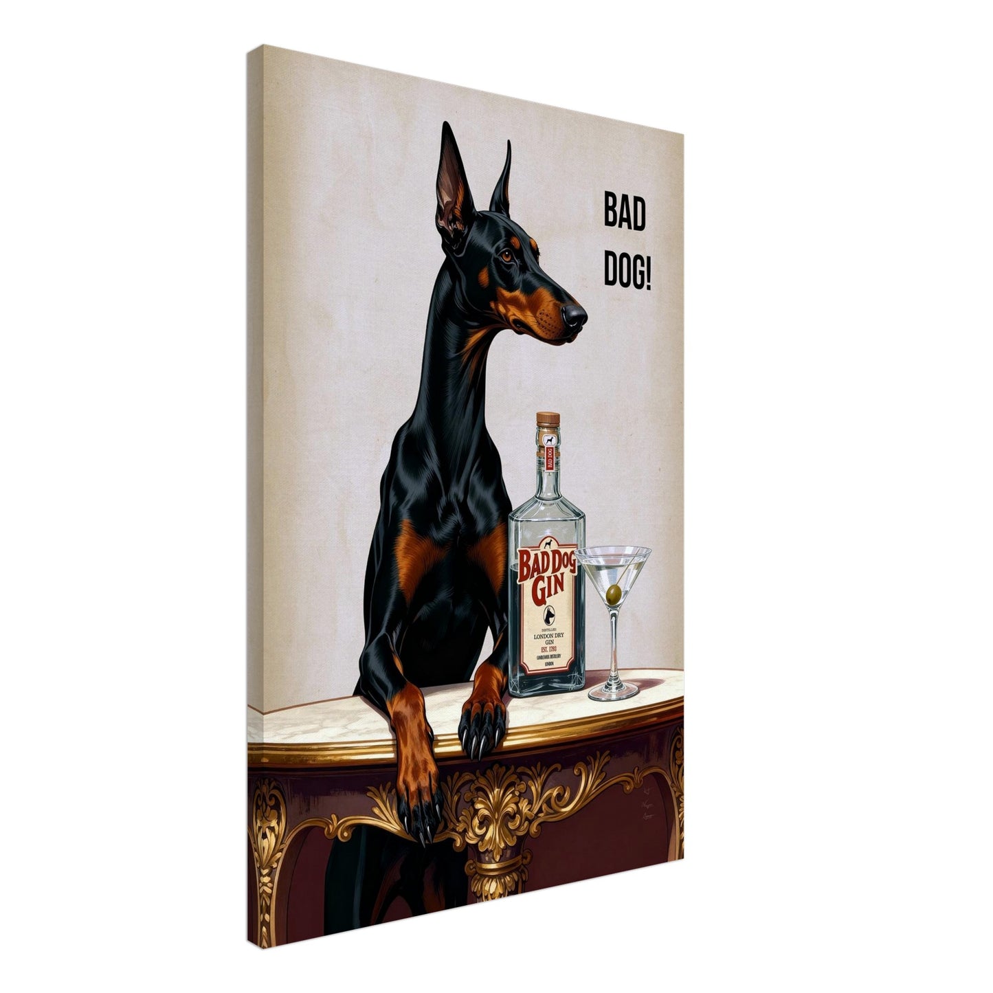 Bad Dog Gin Cocktail Bar Art Print 60x90 cm 24x36″ Gallery Wrapped Canvas - 1.5" mirrored sides No Frame