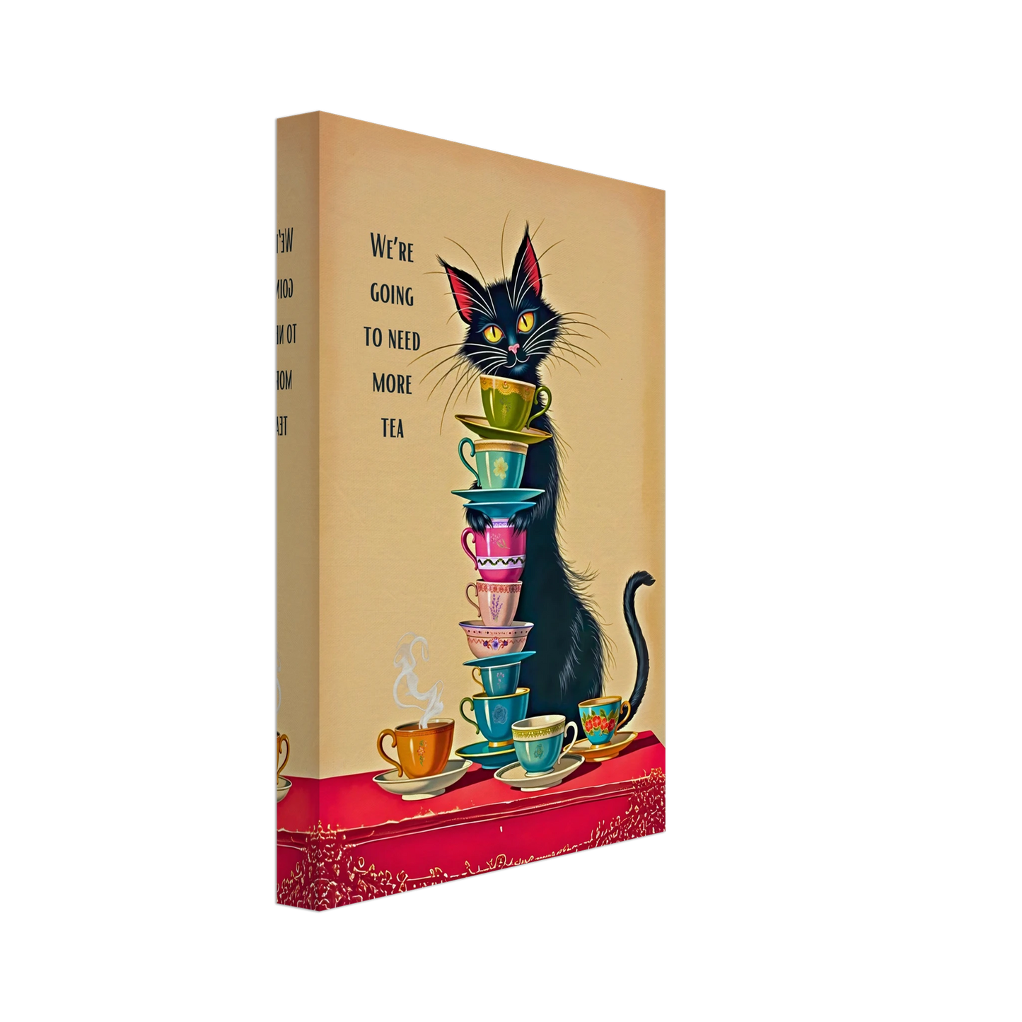 Quirky Cat Funny Tea Art Print 20x30 cm 8x12″ Gallery Wrapped Canvas No Frame