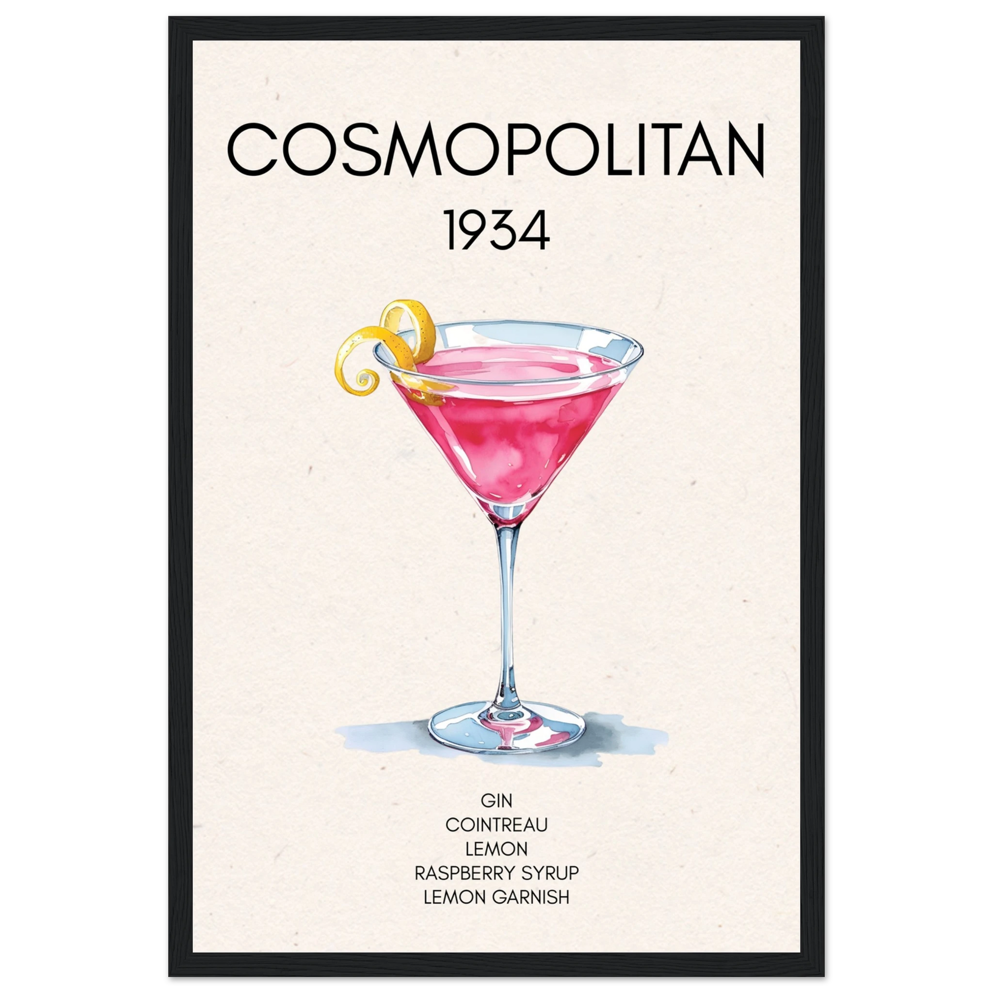 Cosmopolitan Cocktail Bar Poster Print Black Wood Frame 30x45 cm 12x18″ Premium Matte Paper Wooden Framed Poster