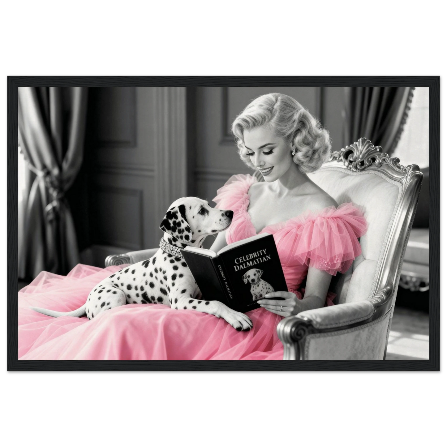 Hollywood Starlet Dalmatian Puppy Art Print 30x45 cm 12x18″ Museum-Quality Matte Framed Poster - Black Wood