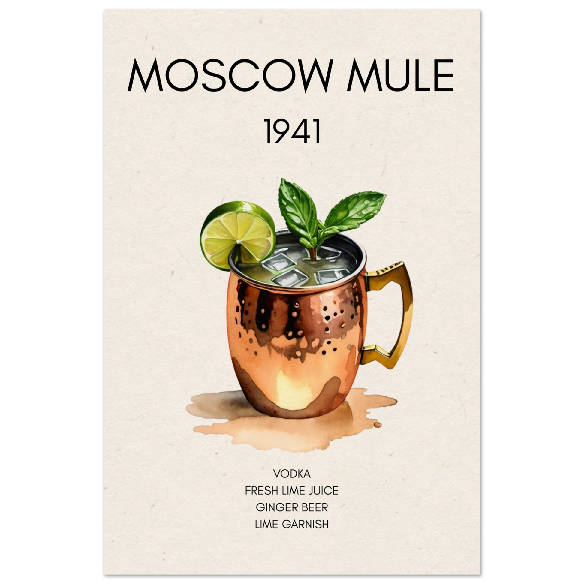 Moscow Mule Cocktail Bar Poster Print No Frame 30x45 cm 12x18″ Museum-Quality Matte Paper Poster