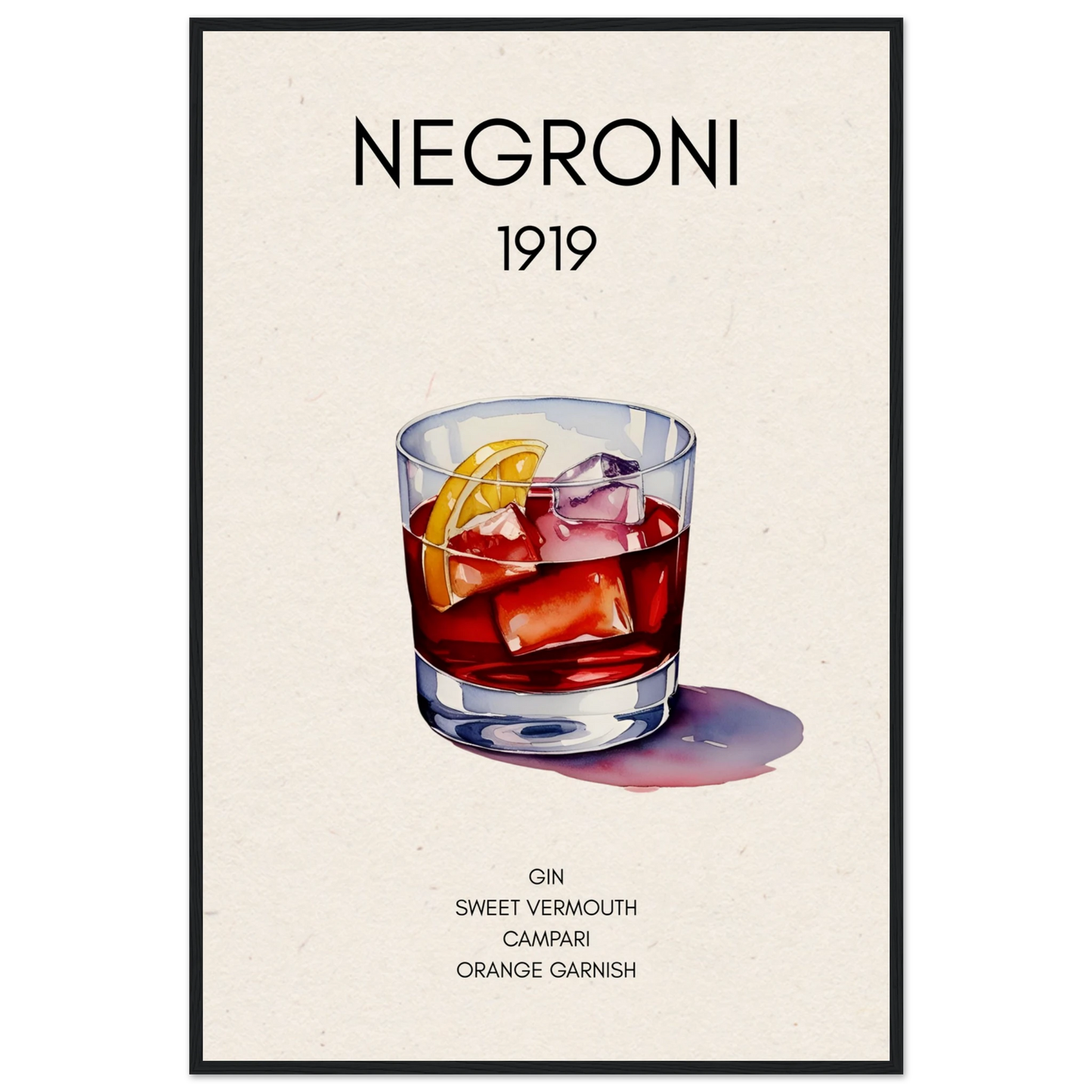 Negroni Cocktail Bar Poster Print Black Wood Frame 60x90 cm 24x36″ Museum-Quality Matte Paper Wooden Framed Poster