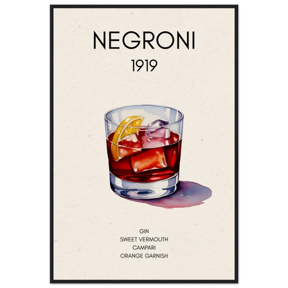Negroni Cocktail Bar Art Print Black Wood Frame 60x90 cm 24x36″ Museum-Quality Matte Paper Wooden Framed Poster