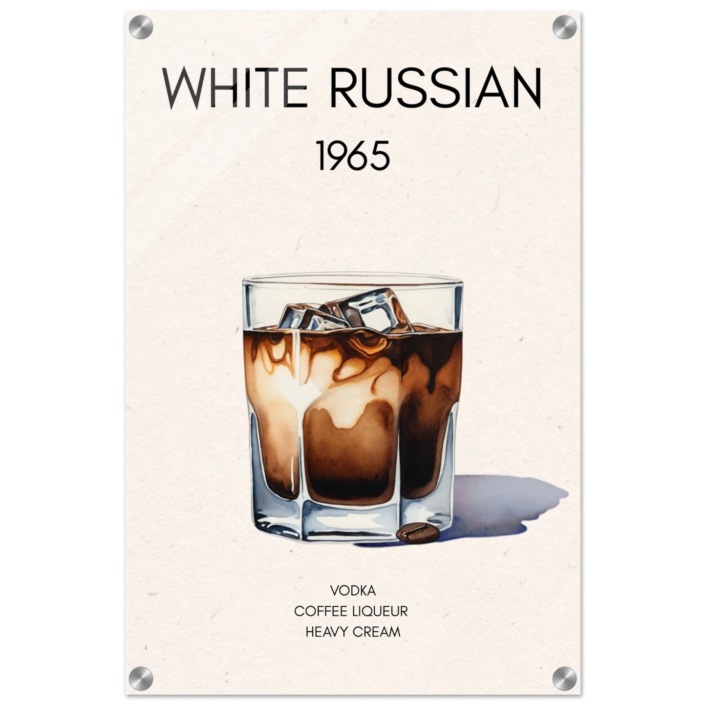 White Russian Cocktail Bar Art Poster Print No Frame 40x60 cm 16x24″ Sleek Acrylic Print