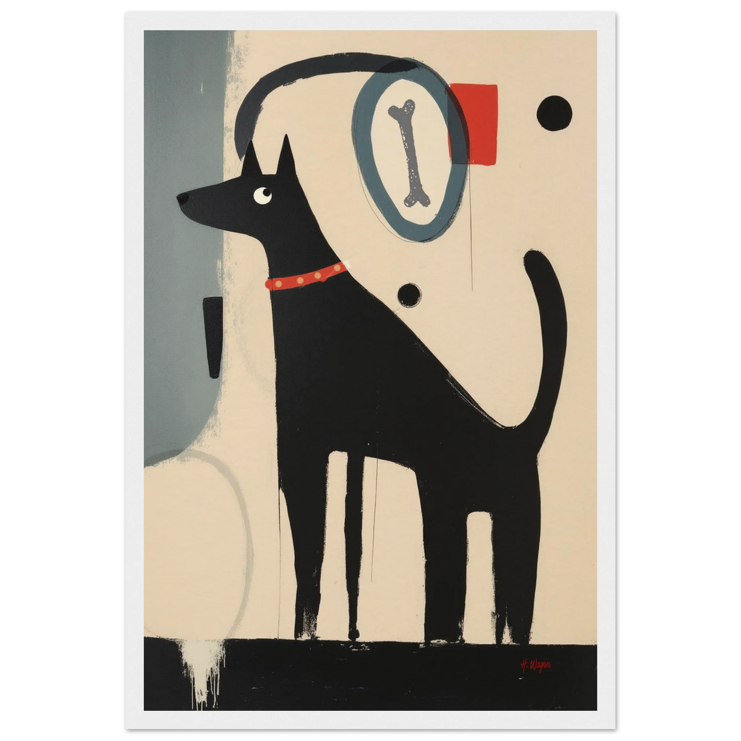 Quirky Modern Dog Art Print 30x45 cm 12x18″ Museum-Quality Matte Paper Wooden Framed Poster White Wood Frame