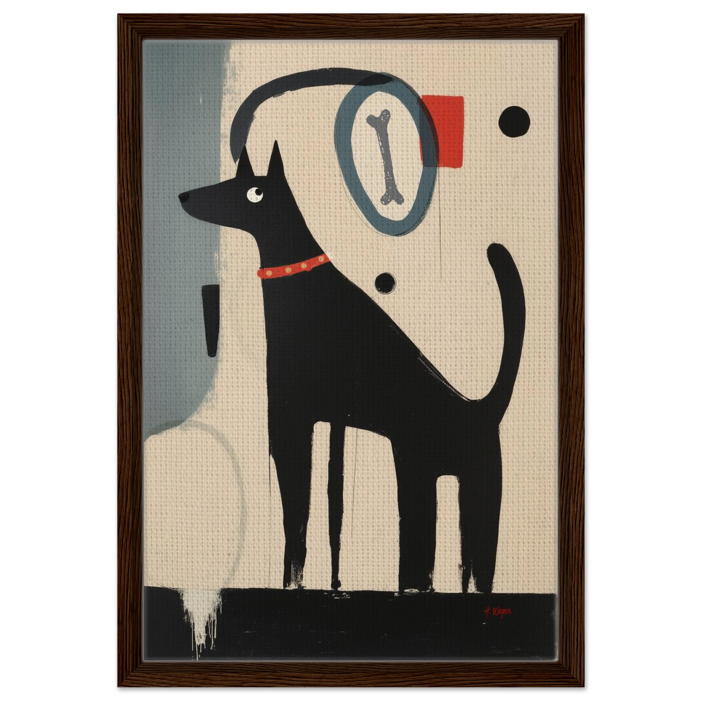 Quirky Modern Dog Art Print 40x60 cm 16x24″ Framed Canvas Dark Brown Wood Frame