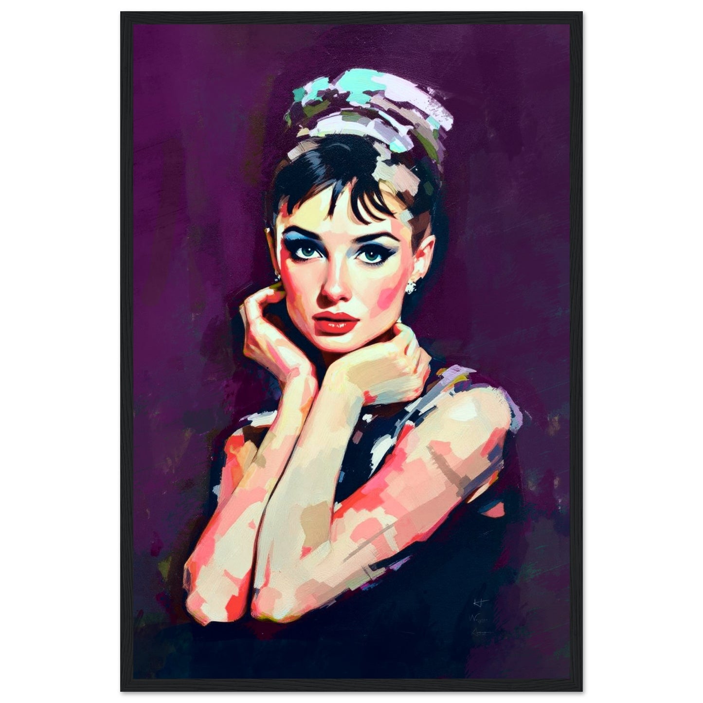 Audrey Hepburn Painting Art Print 30x45 cm 12x18″ Premium Matte Framed Poster Dark Brown Wood Frame
