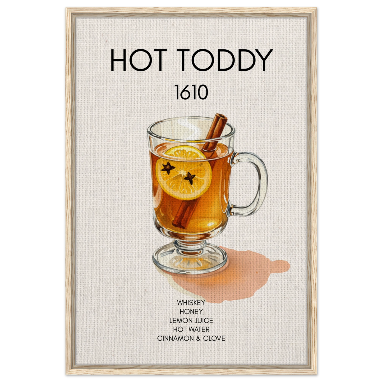 Hot Toddy Cocktail Bar Art Print Light Wood Frame 60x90 cm 24x36″ Framed Canvas