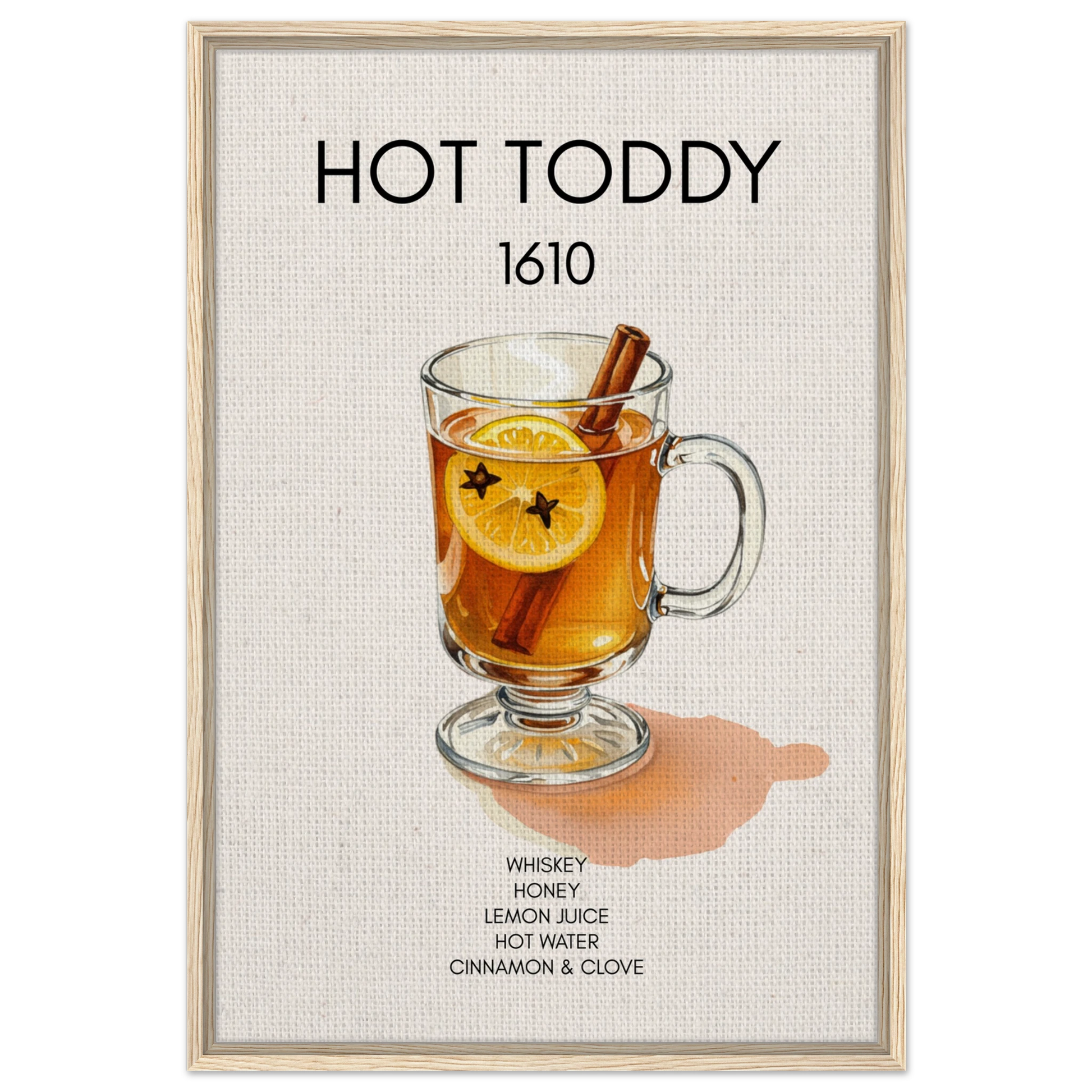 Hot Toddy Cocktail Bar Art Print Light Wood Frame 60x90 cm 24x36″ Framed Canvas