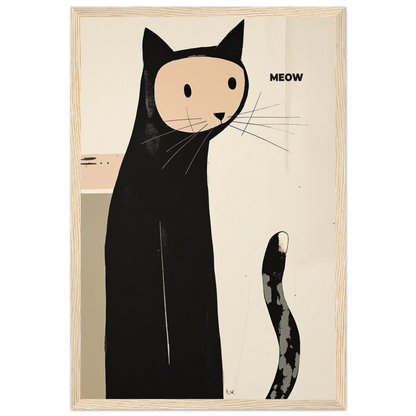 Quirky Modern Cat Art Poster Print 30x45 cm 12x18″ Premium Matte Paper Wooden Framed Poster Light Wood Frame