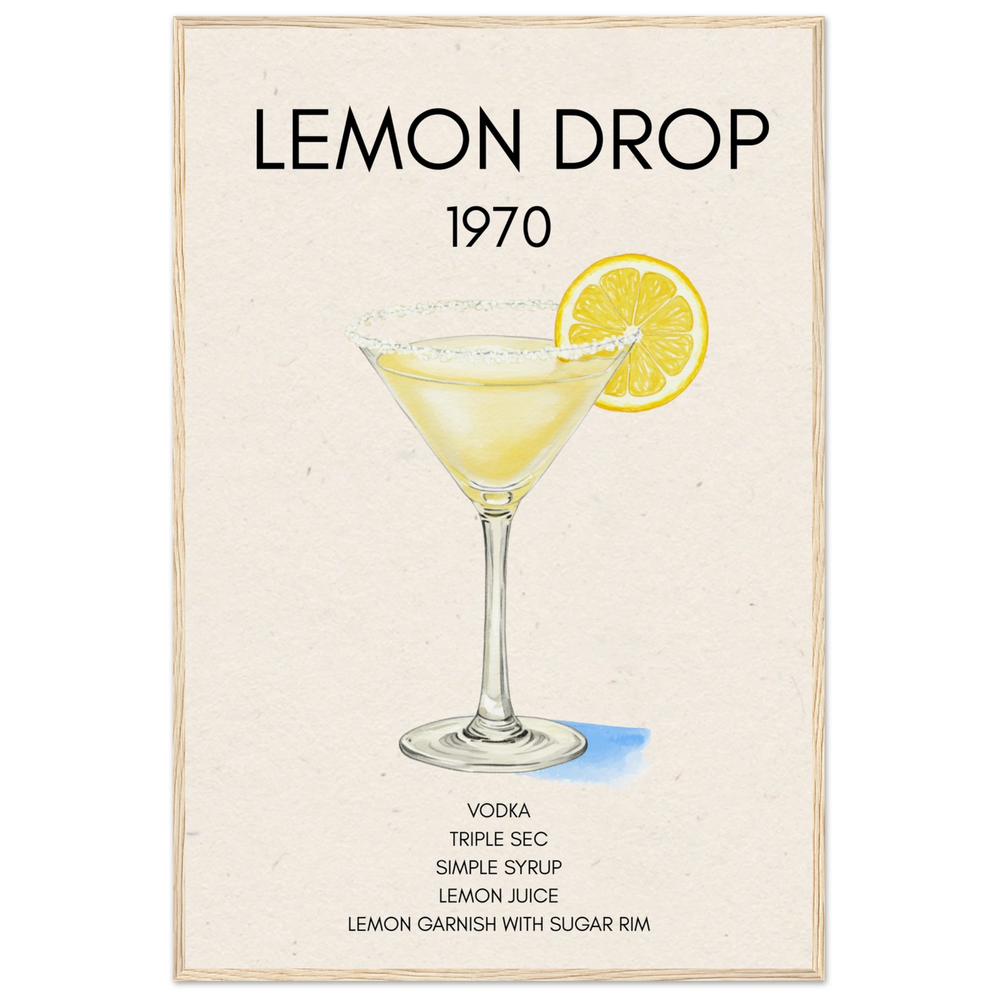 Lemon Drop Martini Cocktail Bar Art Print Light Wood Frame 60x90 cm 24x36″ Museum-Quality Matte Paper Wooden Framed Poster