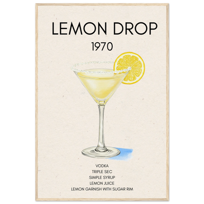 Lemon Drop Martini Cocktail Bar Art Print Light Wood Frame 60x90 cm 24x36″ Museum-Quality Matte Paper Wooden Framed Poster