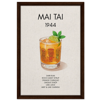 Mai Tai Tropical Cocktail Bar Poster Print Dark Brown Wood Frame 40x60 cm 16x24″ Framed Canvas
