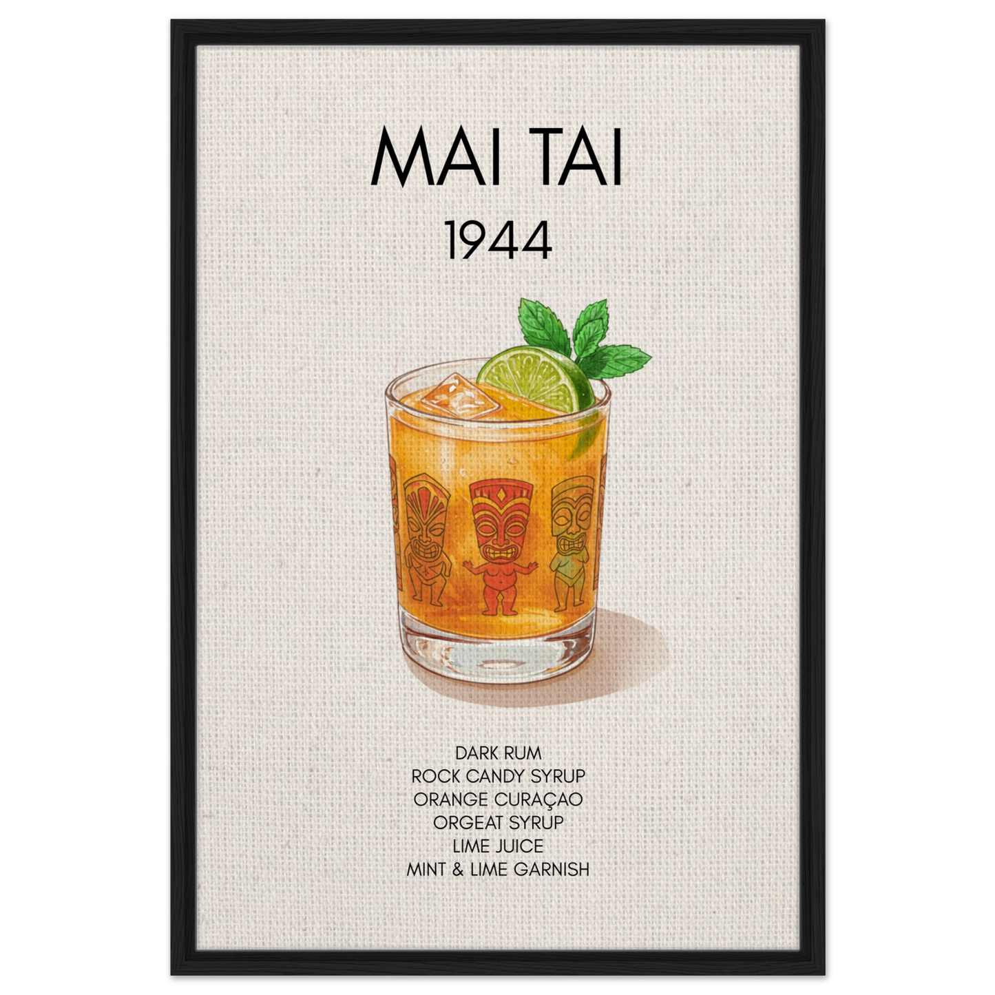Mai Tai Tropical Cocktail Bar Poster Print Black Wood Frame 60x90 cm 24x36″ Framed Canvas