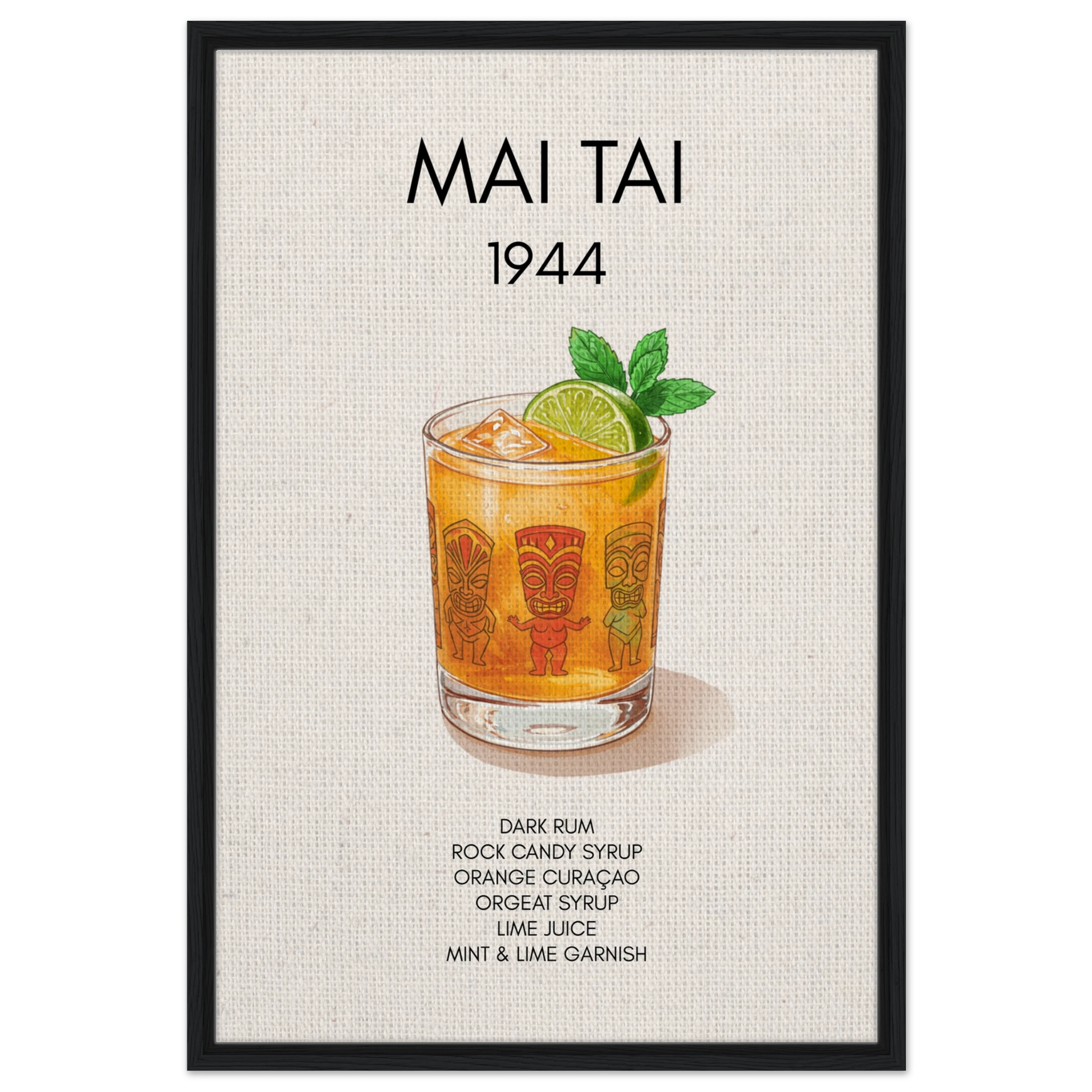Mai Tai Tropical Cocktail Bar Poster Print Black Wood Frame 60x90 cm 24x36″ Framed Canvas