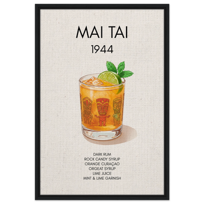 Mai Tai Tropical Cocktail Bar Poster Print Black Wood Frame 60x90 cm 24x36″ Framed Canvas