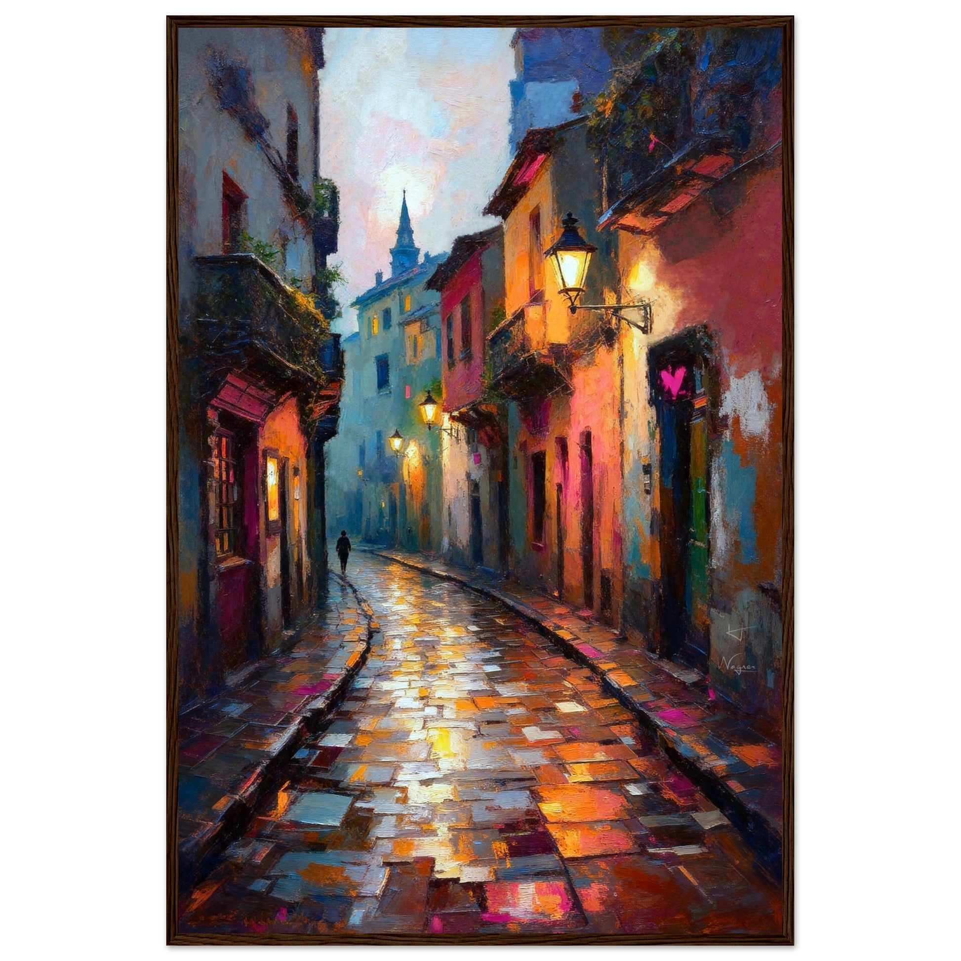 Old Europe Romantic Street Art Print 60x90 cm 24x36″ Premium Matte Framed Poster Dark Brown Wood