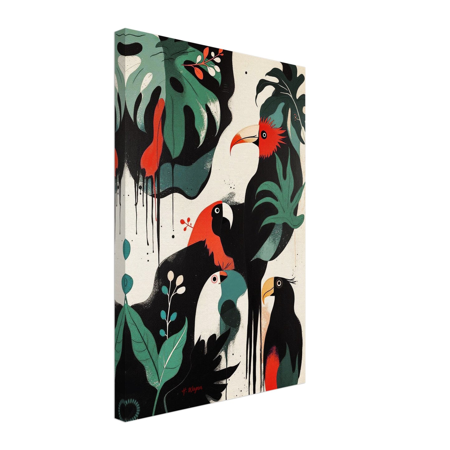 Mid-Century Modern Exotic Bird Art Poster Print - Framed Tropical Parrot Wall Décor No Frame 40x60 cm 16x24″ Gallery Wrapped Canvas