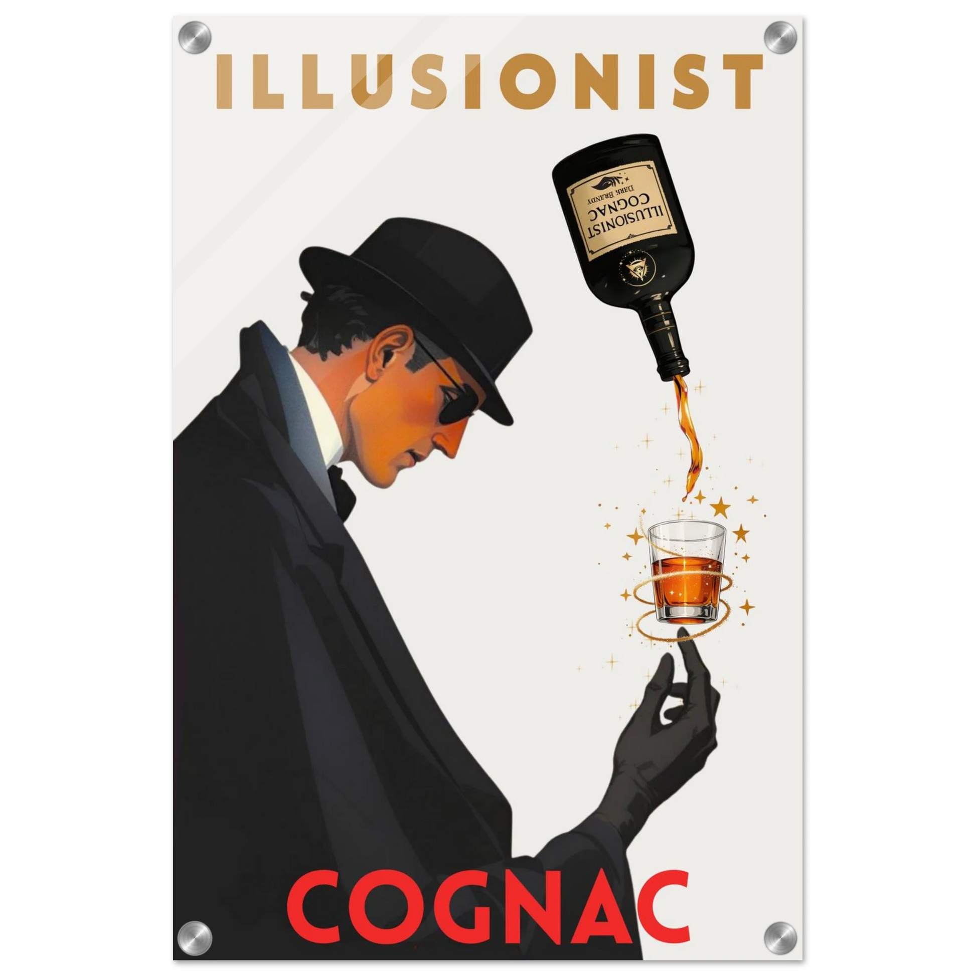 Vintage Illusionist Cognac Cocktail Bar Poster Print 40x60 cm 16x24″ Sleek Acrylic Print No Frame