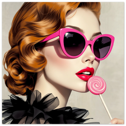 Retro Glam Fashion Model Lollipop Art Print Premium Matte Paper Poster 30x30 cm 12x12″