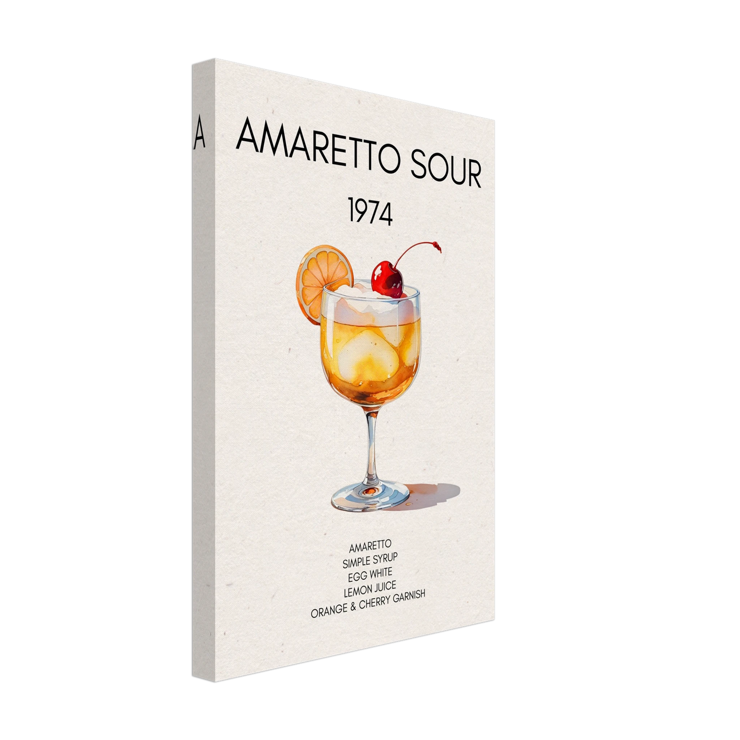 Amaretto Sour Cocktail Bar Art Print No Frame 30x45 cm 12x18″ Gallery Wrapped Canvas