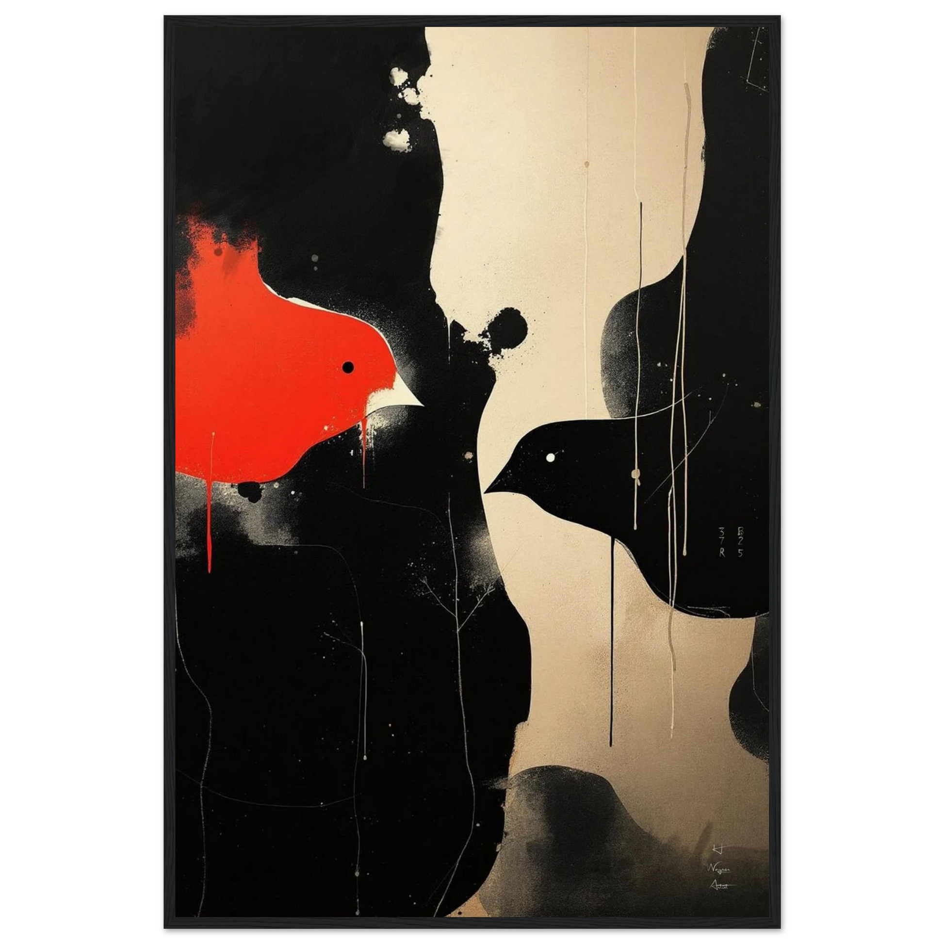 Abstract Bird Minimalist Fine Art Print 60x90 cm 24x36″ Museum-Quality Matte Paper Wooden Framed Poster Black Wood Frame