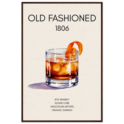 Classic Old Fashioned Cocktail Bar Art Print Dark Brown Wood Frame 60x90 cm 24x36″ Museum-Quality Matte Paper Wooden Framed Poster