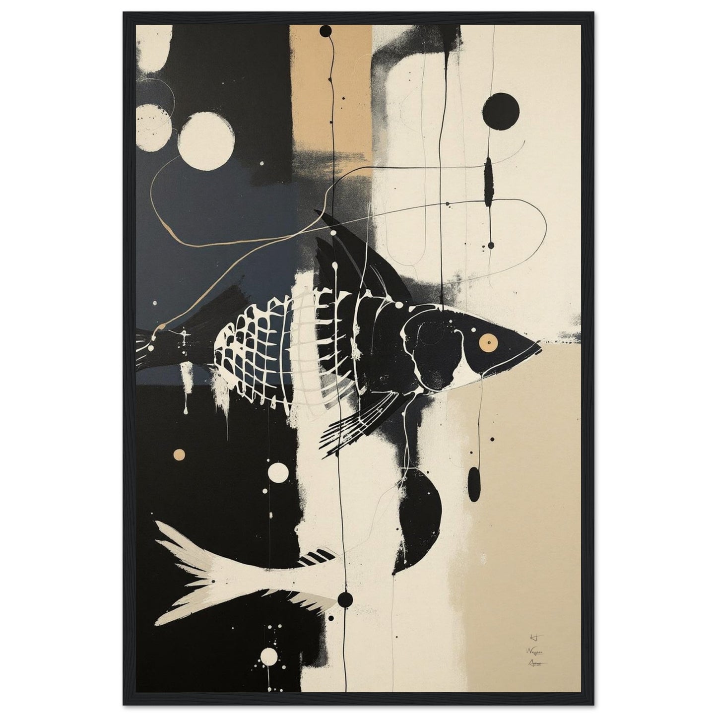 Abstract Fish Art Poster Print – Framed Modern Neutral Wall Décor Black Wood Frame 40x60 cm 16x24″ Museum-Quality Matte Framed Poster