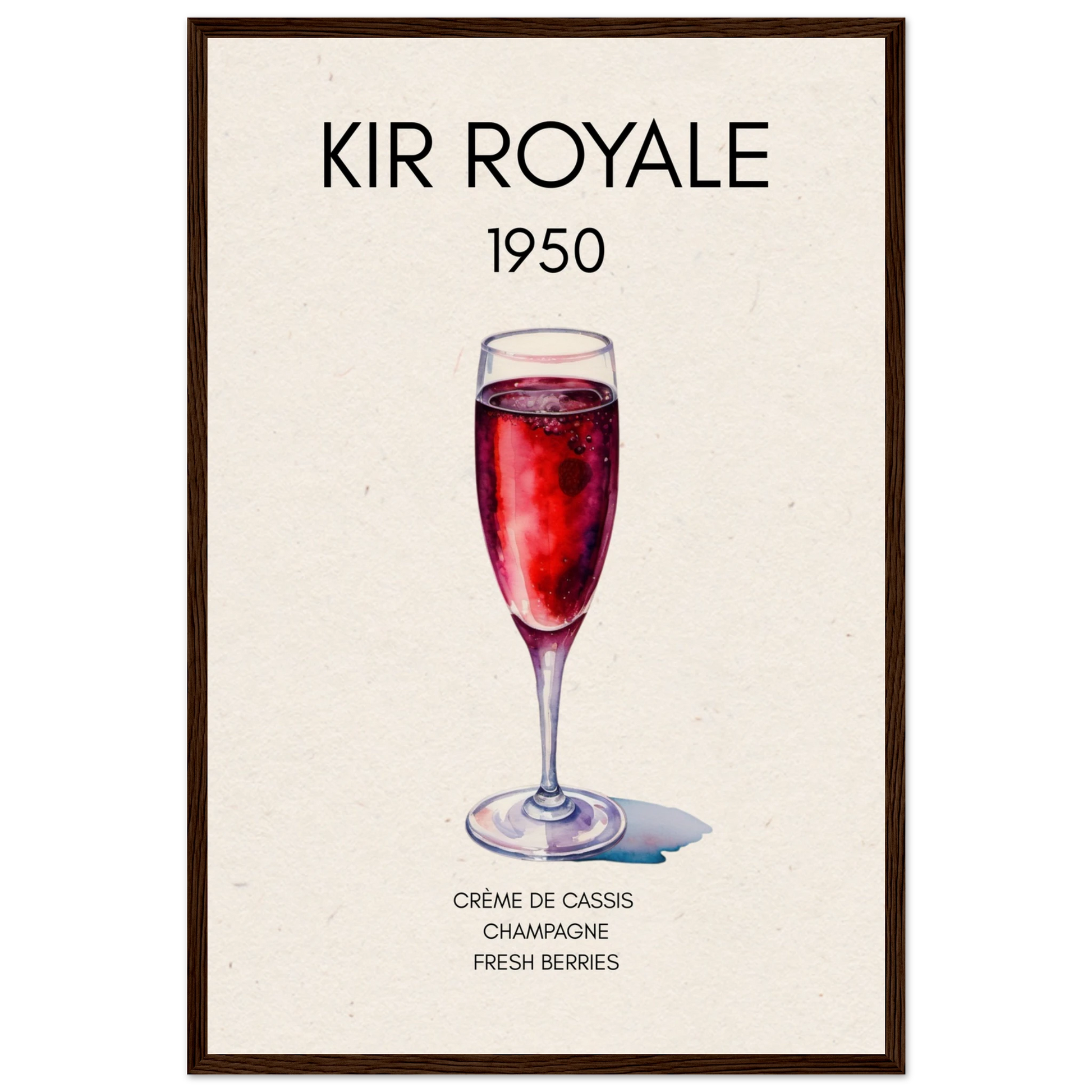 Kir Royale Champagne Cocktail Bar Art Print Dark Brown Wood Frame 40x60 cm 16x24″ Museum-Quality Matte Paper Wooden Framed Poster