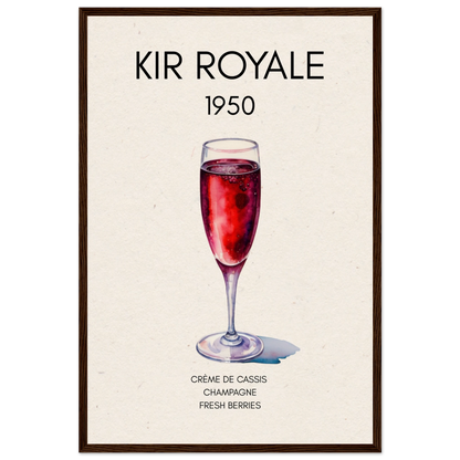 Kir Royale Champagne Cocktail Bar Art Print Dark Brown Wood Frame 40x60 cm 16x24″ Museum-Quality Matte Paper Wooden Framed Poster