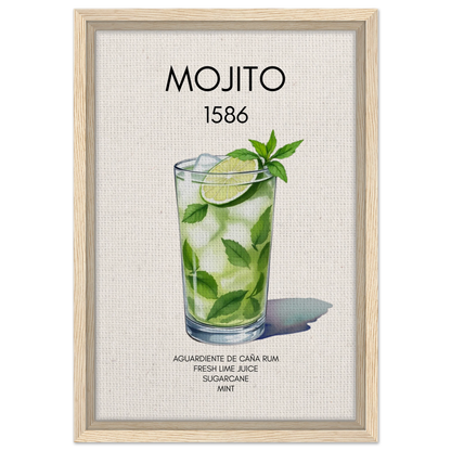Mojito Cocktail Bar Art Print Light Wood Frame 30x45 cm 12x18″ Framed Canvas