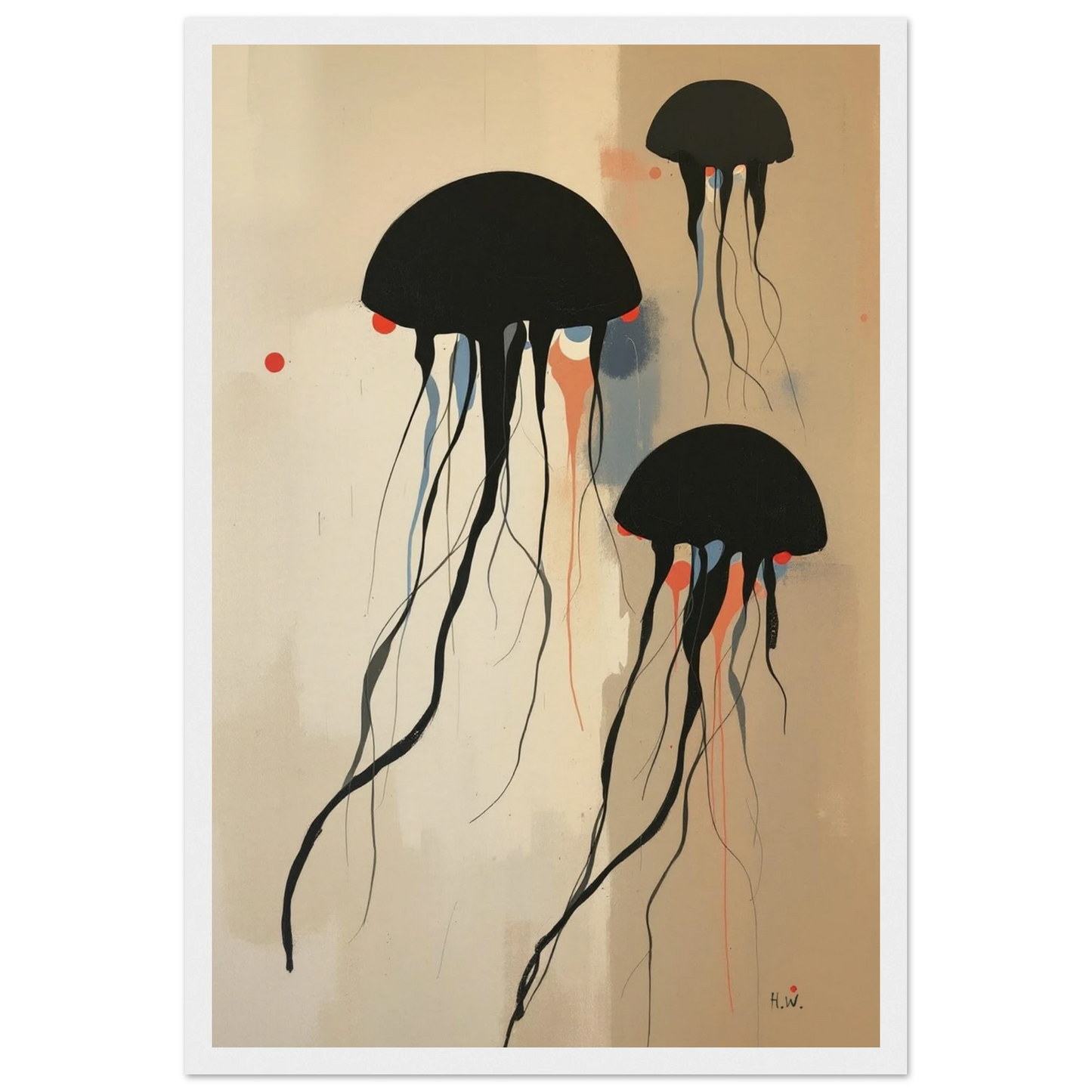 Minimalist Abstract Floating Jellyfish Art Print White Wood Frame 30x45 cm 12x18″ Museum-Quality Matte Paper Wooden Framed Poster