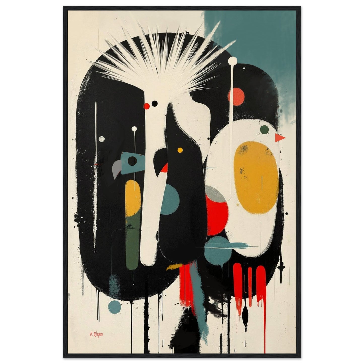 Modern Cockatoo Bird Art Poster Print - Framed Tropical Mid- Century Wall Decor Black Wood Frame 60x90 cm 24x36″ Museum-Quality Matte Framed Poster