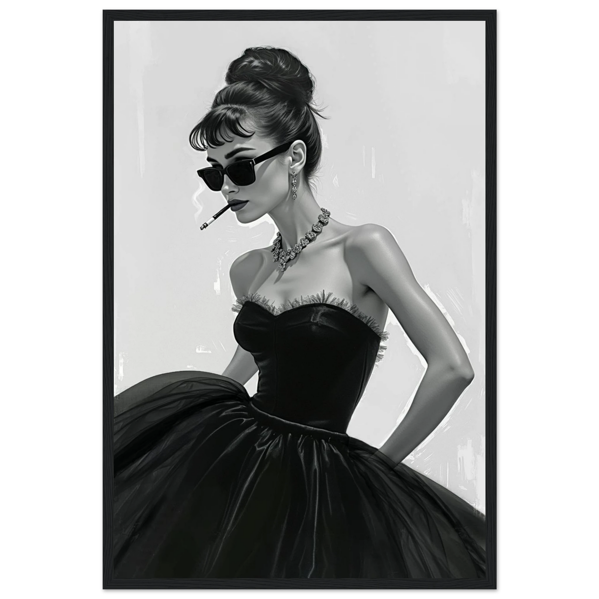 Audrey Hepburn Smoking Fashion Art Print Black Wood Frame 40x60 cm 16x24″ Premium Matte Paper Wooden Framed Poster