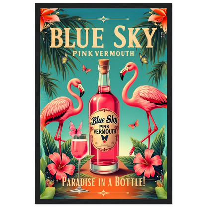 Vintage Pink Flamingo Tiki Bar Art Print 30x45 cm 12x18″ Premium Matte Paper Wooden Framed Poster Black Wood Frame